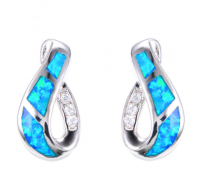 Srebrni uhani okrašeni z CZ kristali in modrim opalom