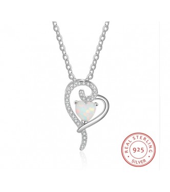Srebrn obesek s kristali in opalom Heart in Heart