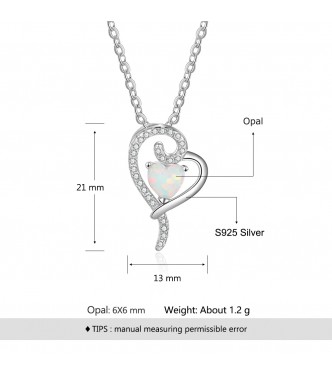 Srebrn obesek s kristali in opalom Heart in Heart