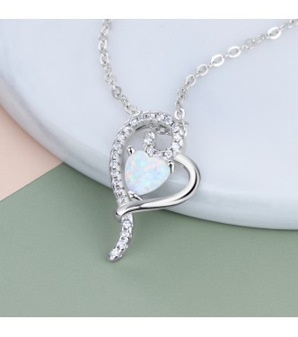 Srebrn obesek s kristali in opalom Heart in Heart