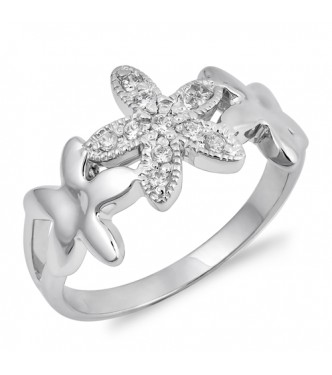 Ljubek srebrn prstan z rožicami Ljubek srebrn prstan z rožicami