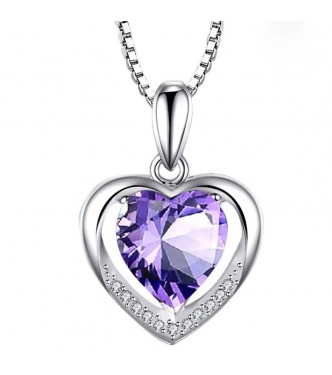 Čudovit srebrn obesek z verižico "Vijolično srce"