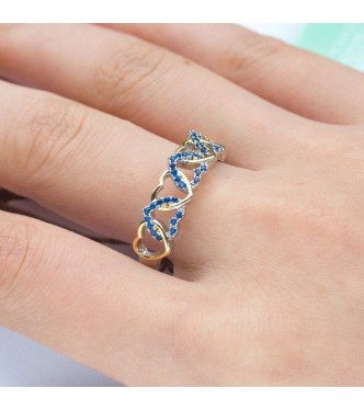 Srebrn prstan z modrimi in zlatimi srci Srebrn prstan z modrimi in zlatimi srci
