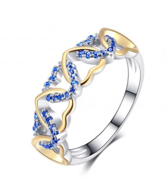 Srebrn prstan z modrimi in zlatimi srci Srebrn prstan z modrimi in zlatimi srci
