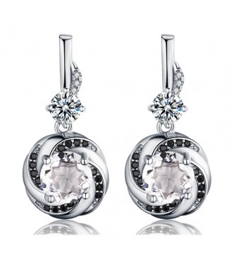 Izjemni srebrni uhančki, kombinacija srebra in črno-belih kristalov CZ