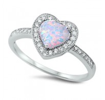 Ljubek srebrn prstan z belim lab opalom v obliki srca 