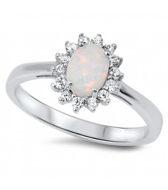 Srebrn prstan klasičnega zaročnega dizajna z belim opalom