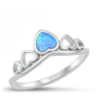 Prikupen srebrn prstan z modrim srčastim opalom