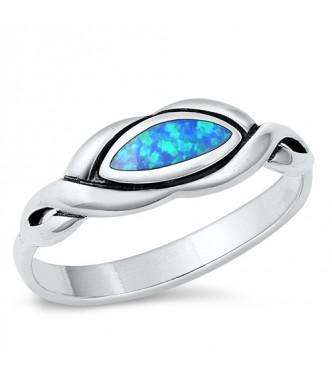 Prefinjen srebrn prstan z modrim opalom