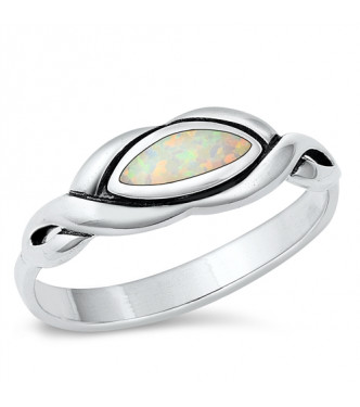 Prefinjen srebrn prstan z belim opalom