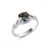 Osupljiv srebrn prstan z mavričnim kristalom 