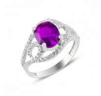 Enkraten srebrn prstan "Flora" ametist 