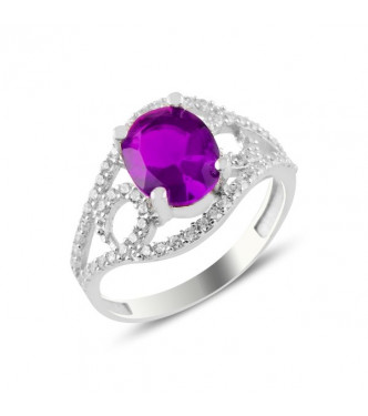 Enkraten srebrn prstan "Flora" ametist