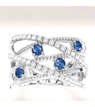 Srebrn prstan z modrimi kristali Clarisa