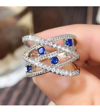 Srebrn prstan z modrimi kristali Clarisa